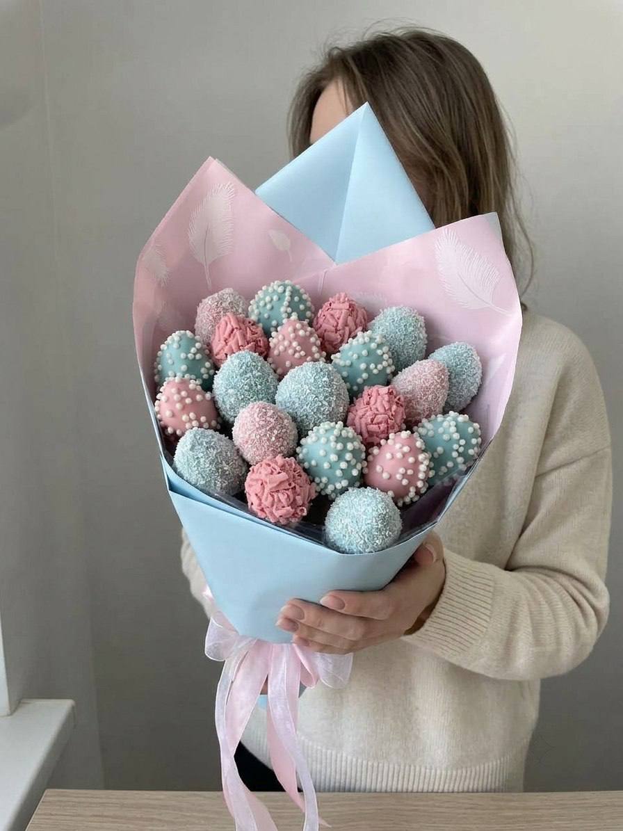 Букет из клубники в шоколаде «Пастельный сон в сахарной дымке»